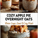 A jar of Apple Pie Overnight Oats layered with cinnamon apples and rolled oats for a cozy fall breakfast.